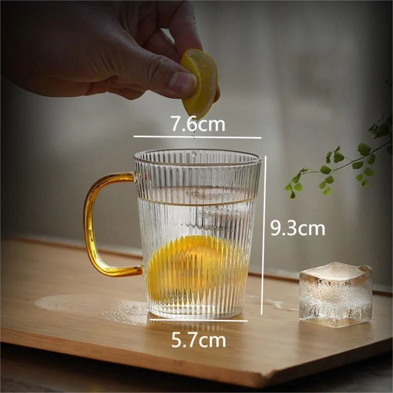 Classical Vertical Stripes Glass Coffee Mug With Golden Handle Milk Tea Cup Water Juice Beer Whiskey Cocktails Drinkware