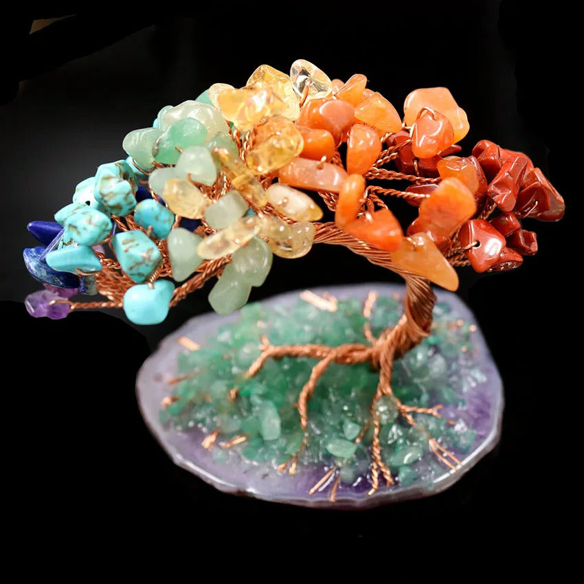 FYJS Unique Copper Wire Wrap Tree of Life Irregular Shape Many Colors Quartz Stone Pendant Healing Chakra Jewelry