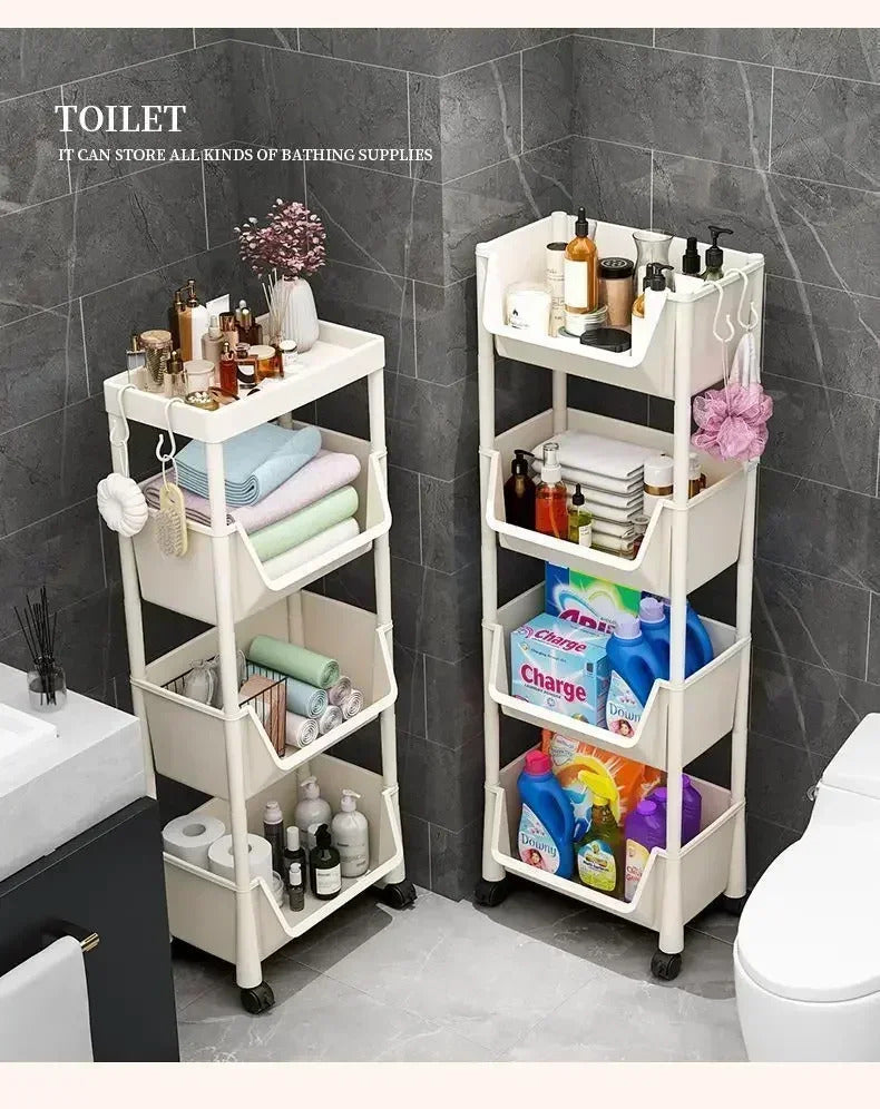 Household trolley bookshelf Kitchen storage shelf Kitchen corner slit cabinet Bathroom living room toy storage shelf